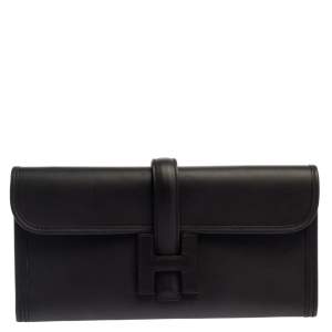 Pre Owned Hermes Black Swift Leather Elan Jige 29 Clutch