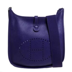 Pre Owned Hermes Ultraviolet Clemence Leather Evelyne I PM Bag