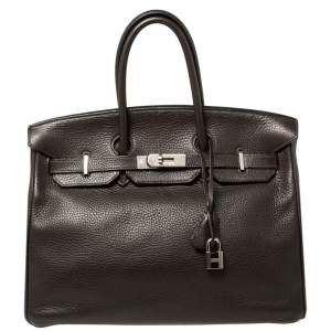 Hermes Cacao Clemence Leather Palladium Hardware Birkin 35 Bag