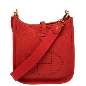 Pre Owned Hermes Rouge Tomate Clemence Leather Evelyne TPM Bag