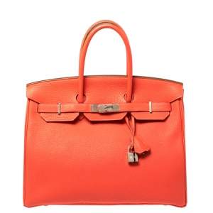 Pre Owned Hermes Rouge Pivoine Togo Leather Palladium Hardware Birkin 35 Bag