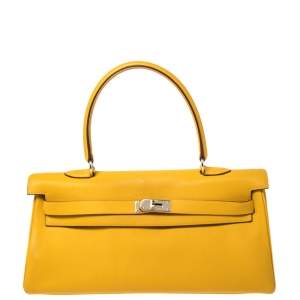 Hermes Jaune Ambre Togo Leather Palladium Hardware Shoulder Kelly 42 Bag