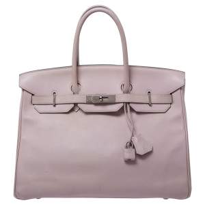 Hermes Rose Dragee Swift Leather Palladium Hardware Birkin 35 Bag