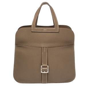 Pre Owned Hermes Etoupe Clemence Leather Halzan 31 Bag