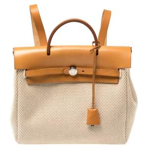 Pre Owned Hermes Natural/Toile Canvas and Leather 2 in 1 Herbag PM Bag