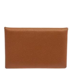 Pre Owned Hermes Gold Epsom Leather Calvi Card Holder