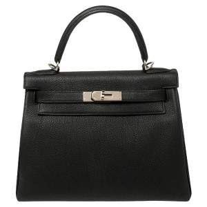 Pre Owned Hermes Black Togo Leather Palladium Hardware Kelly Retourne 28 Bag