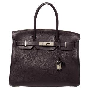 Hermes Raisin Clemence Leather Palladium Hardware Birkin 30 Bag