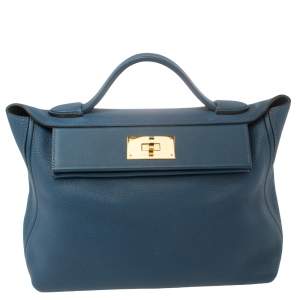 Pre Owned Hermes Deep Blue Togo Leather Gold Hardware 24/24 29 Bag