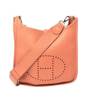 Pre Owned Hermes Rose Tea Taurillon Clemence Leather Evelyne III PM Bag