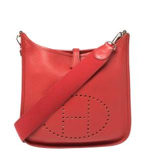 Pre Owned Hermes Rouge Vif Togo Leather Evelyne I PM Bag