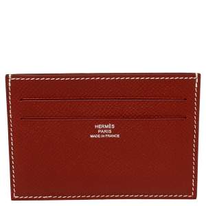 Pre Owned Hermés Brique/Vert Foncé Epson Leather Citizen Twill Card Holder