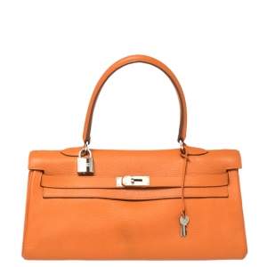 Hermes Orange Taurillon Clemence Leather Palladium Hardware Shoulder Kelly 42 Bag