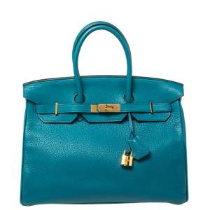 Hermes Cobalt Taurillion Clemence Leather Gold Hardware Birkin 35 Bag