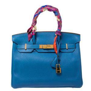 Hermes Blue Birkin	Izmir Clemence Leather Gold Hardware Birkin 30 Bag with Twilly