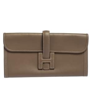 Pre Owned Hermes Etoupe Swift Leather Elan Jige 29 Clutch