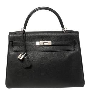 مملوكة مسبقًا Hermés Noir Togo Leather Palladium Hardware Kelly Retourne 32 Bag