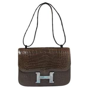 Pre Owned Hermes Oregano Shine Alligator Palladium Hardware Constance 24 Bag