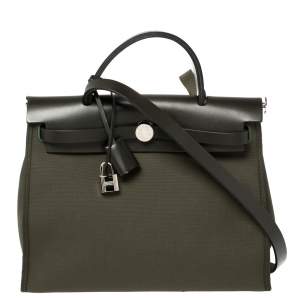Pre Owned Hermes Green Canvas And Leather Herbag Zip 31 Bag