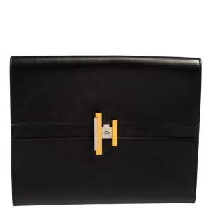 Pre Owned Hermes Noir Veau Villandry Leather Cinhetic Clutch