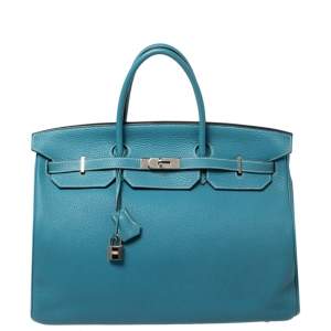 Hermes Blue Jean Togo Leather Palladium Hardware Birkin 40 Bag