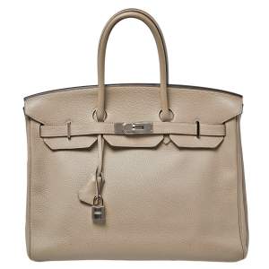 Hermes Gris Tourterelle Togo Leather Palladium Hardware Birkin 35 Bag