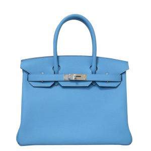 Hermes Blue Togo Leather Palladium Hardware Birkin 30 Bag