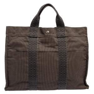 Pre Owned Hermes Grey Canvas Herline GM Tote Bag