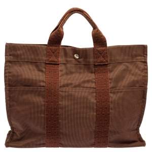 Pre Owned Hermes Brown Canvas Herline GM Tote Bag