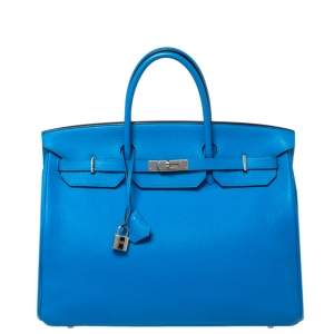 Hermes Bleu Hydra Taurillon Clemence Leather Palladium Hardware Birkin 40 Bag