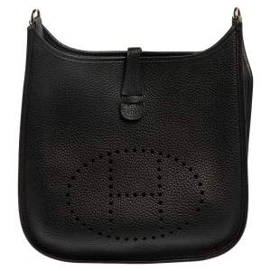 Pre Owned Hermes Black Clemence Leather Evelyne III PM Bag