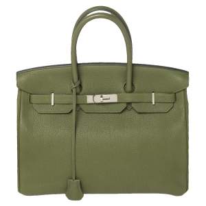 Hermes Vert Pelouse Togo Leather Palladium Finished Birkin 35 Bag