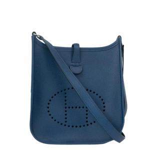Hermes Blue Leather Evelyne Shoulder Bag