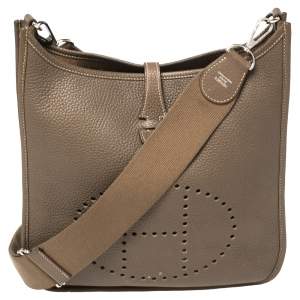Pre Owned Hermes Etoupe Grey Taurillon Clemence Leather Evelyne III PM Bag
