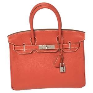 Pre Owned Hermes Rouge Pivoine Craie Clemence Leather Palladium Finished Birkin 30 Bag