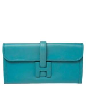 Pre Owned Hermès Blue Paon Swift Leather Elan Jige 29 Clutch