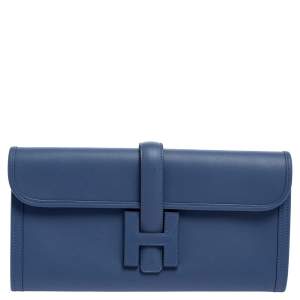 Pre Owned Hermès Bleu Agate Swift Leather Elan Jige 29 Clutch