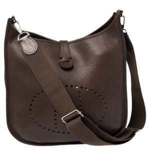 Pre Owned Hermes Cacao Togo Leather Evelyne III GM Bag