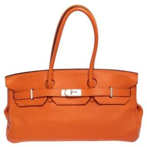 Hermes Orange Togo Leather Palladium Finished Shoulder Birkin JPG 42 Bag