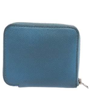 Pre Owned Hermes Bleu Paradis Epsom Leather Azap Compact Wallet