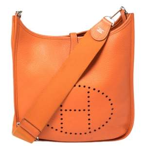 Pre Owned Hermes Feu Taurillon Clemence Leather Evelyne III PM Bag