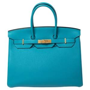Hermes Turquoise Togo Leather Gold Hardware Birkin 35 Bag