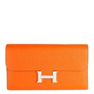 Hermes Orange Epsom Leather Constance Long Wallet 