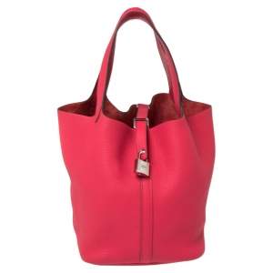Pre Owned Hermes Rose Tyrien Togo Leather Picotin Lock MM Bag