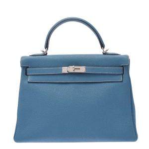 Hermes Blue Togo Leather Palladium Hardware Kelly 32 Bag
