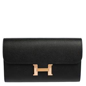 Pre Owned Hermes Noir Epsom Leather Constance Long Wallet