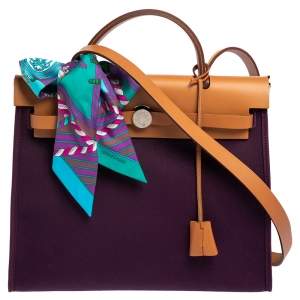 Pre Owned Hermes Fauve/Cassis/Anemone Canvas and Leather Herbag Zip 31 Bag