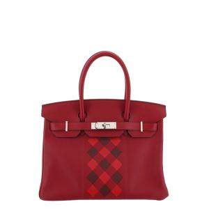 Hermes Red Swift Leather Palladium Hardware Birkin Tressage 30 Bag