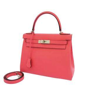 Hermes Pink Leather Palladium Hardware Kelly 28 Bag