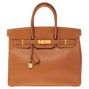 Hermes Gold Courchevel Leather Gold Hardware Birkin 35 Bag
